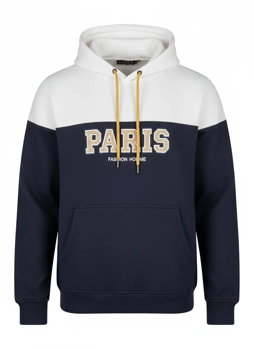 Paris Navy & White Premium Hoodie – Winter Stylish Men’s Hooded Sweatshirt